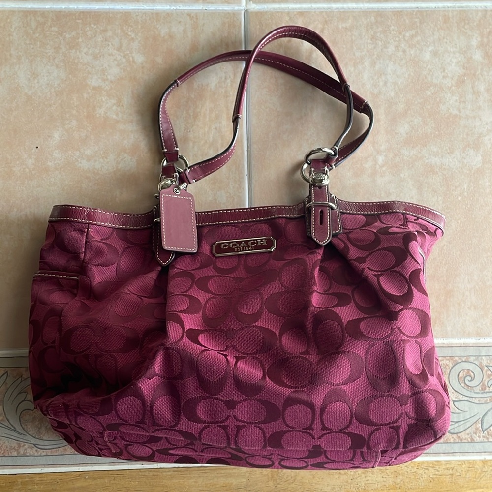 Burgundy Signature Coach Shoulder Bag